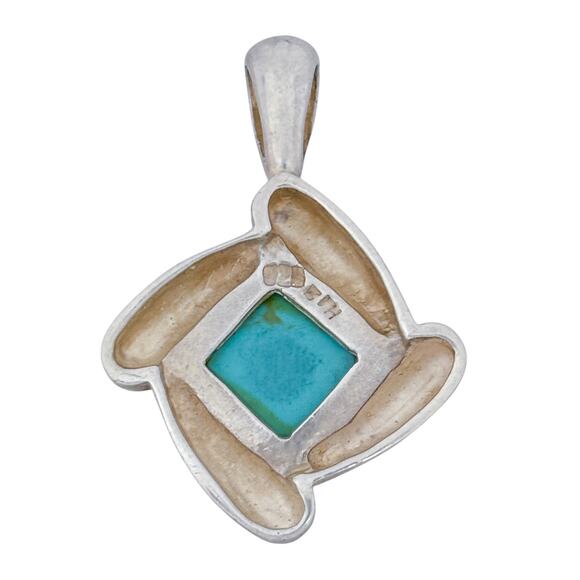 Estate Sterling Silver 925 Turquoise-Color Magnesite Square Pendant - Picture 4 of 8